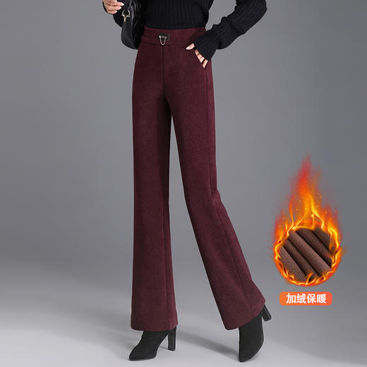 MYX-XS-6056-Y，金丝条绒阔腿裤2023年冬季新款休闲裤时尚高腰直筒加绒加厚保暖裤 商品图4