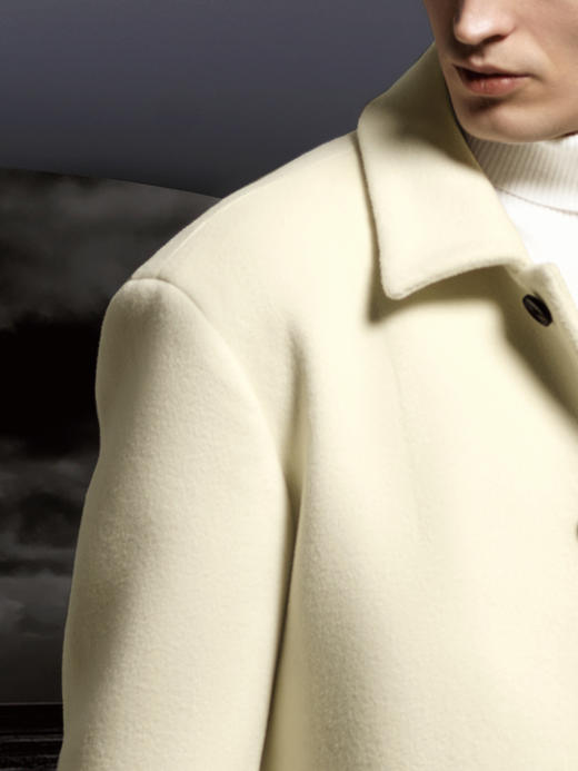 Stylbiella 10%羊绒90%羊毛白色关门领大衣 商品图1