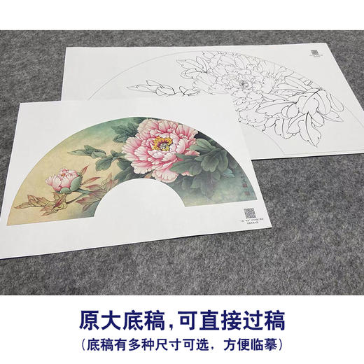 【大彩图】李晓明工笔画白描底稿扇面小品《赵粉》牡丹临摹勾线花鸟线稿K002 商品图1