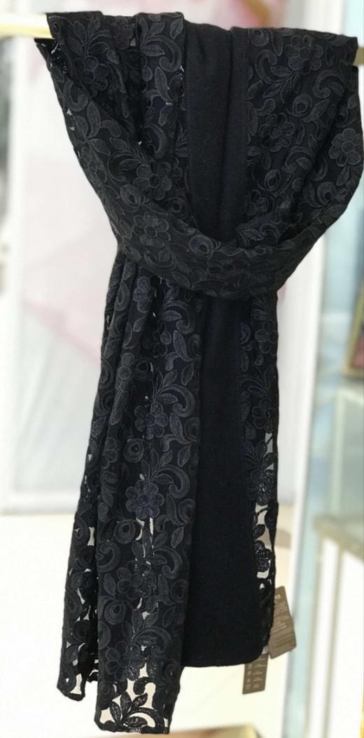 优品堂【如烟如梦】羊毛蕾丝绣花围巾披肩两用 商品图3
