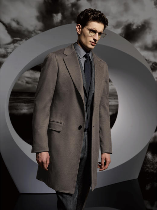 Stylbiella 纯羊绒灰卡其色切斯菲尔德大衣 商品图0