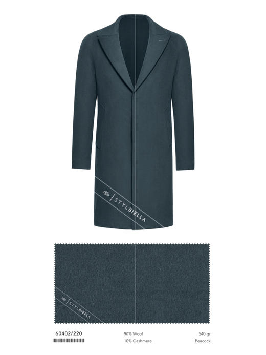 Stylbiella 10%羊绒90%羊毛绿色插肩袖切斯菲尔德大衣 商品图3