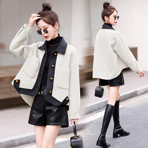 撞色双面羊毛大衣，气质短款外套HR-BX2312 商品图3