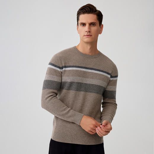 【纯羊绒条纹羊绒套衫】羊绒世家秋冬新品男士100%山羊绒衫条纹撞色内搭保暖毛衣 商品图2