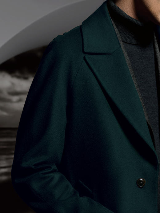 Stylbiella 10%羊绒90%羊毛深绿色插肩袖切斯菲尔德大衣 商品图1