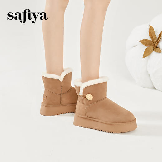Safiya/索菲娅2023秋冬潮流纽扣款皮毛一体保暖松糕厚底雪地靴 SF3411A121 商品图3