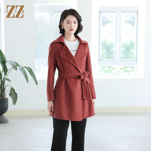 佐尔美秋冬新款 气质显瘦绵腰带羊毛双面呢大衣女E14SM05 商品图2