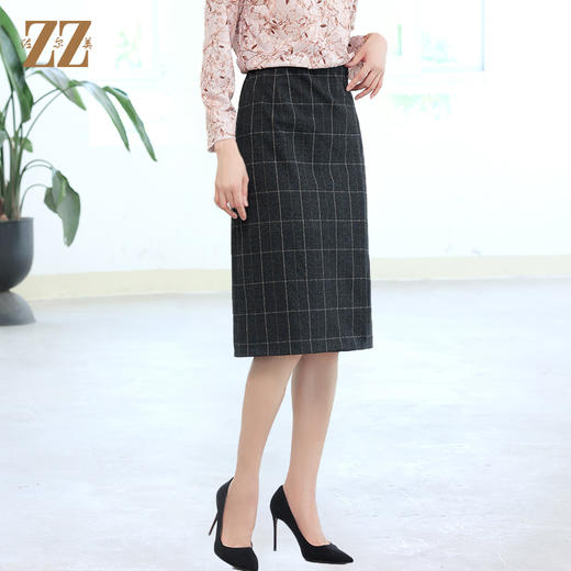 佐尔美秋冬新款 气质百搭格纹半身短裙女E14QC29 商品图1
