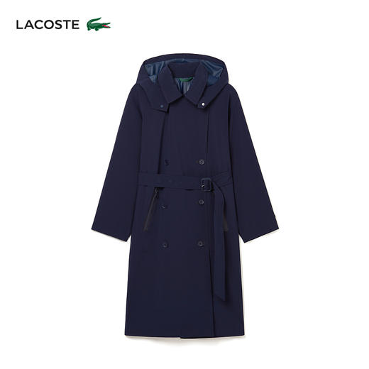 【海南专供价】Lacoste法国鳄鱼女装新款时尚休闲腰带连帽风衣外套BF0062-98 商品图0
