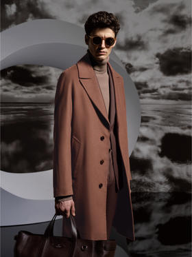 Stylbiella 10%羊绒90%羊毛朴棕色插肩袖切斯菲尔德大衣