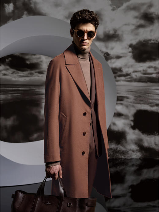 Stylbiella 10%羊绒90%羊毛朴棕色插肩袖切斯菲尔德大衣 商品图0