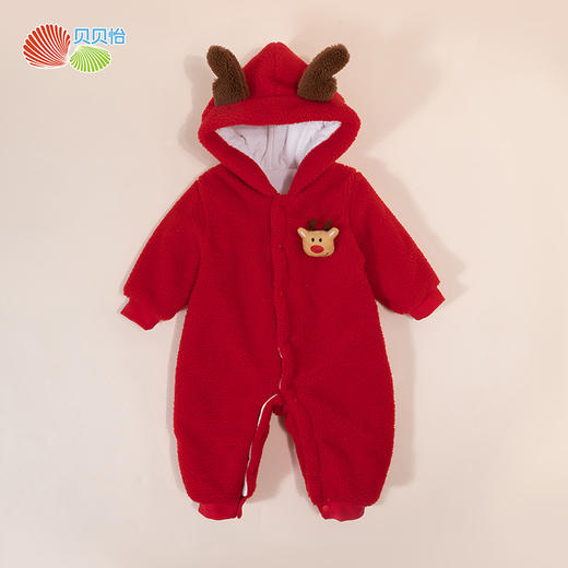 贝贝怡童装婴儿秋冬新款连帽夹棉前开连体衣羊羔绒宝宝外套234L2076
 商品图7