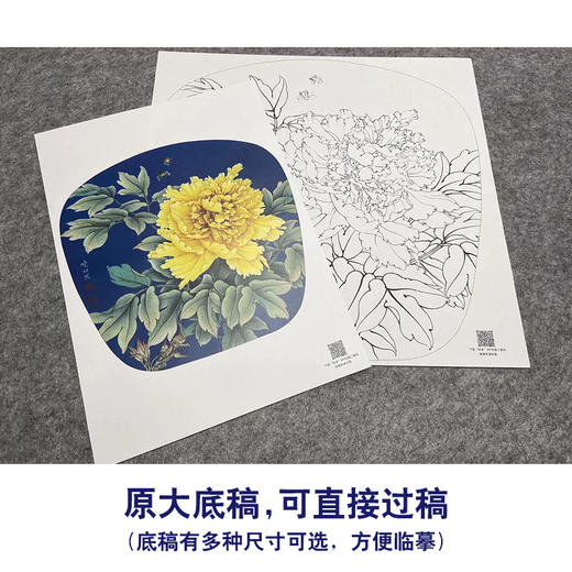 【大彩图】李晓明工笔画白描底稿小品《姚黄》牡丹临摹勾线花鸟线稿K011 商品图1