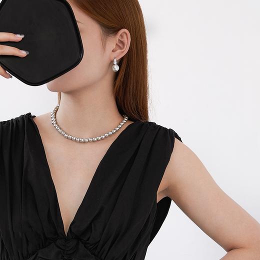 Oflye潮流饰品 法式复古真多麻灰珍珠耳钉女小众气质耳环 商品图2