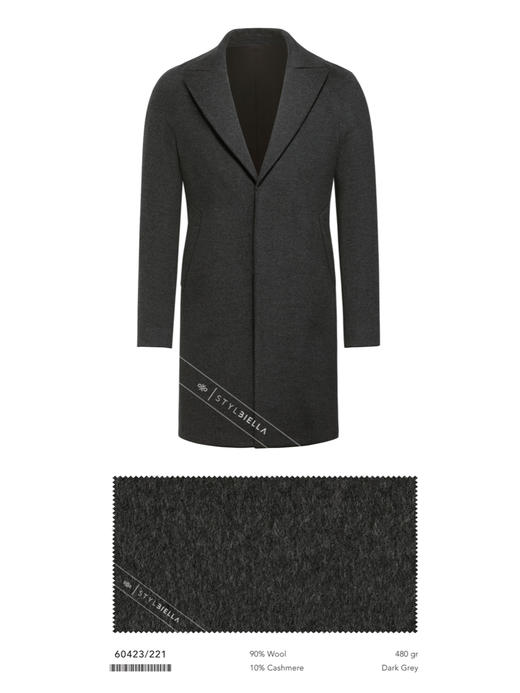Stylbiella 10%羊绒90%羊毛深灰色Melange插肩袖切斯菲尔德大衣 商品图2