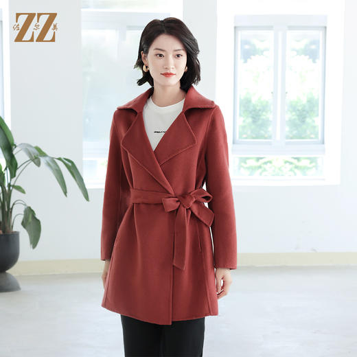 佐尔美秋冬新款 气质显瘦绵腰带羊毛双面呢大衣女E14SM05 商品图0