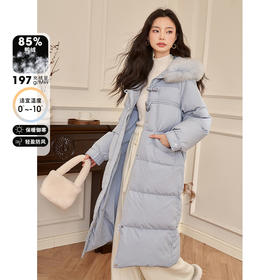 西遇鸭绒中长款羽绒服秋冬新款时尚洋气加厚长款毛领连帽外套D2338291