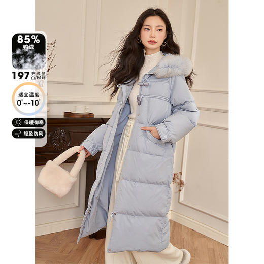 西遇鸭绒中长款羽绒服秋冬新款时尚洋气加厚长款毛领连帽外套D2338291 商品图0