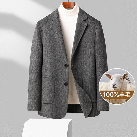 【90%羊毛】【新款DAB】大依优型大码绵羊毛双面呢短款毛呢大衣保暖外套上衣男士绅士胖子休闲商务 商品图0