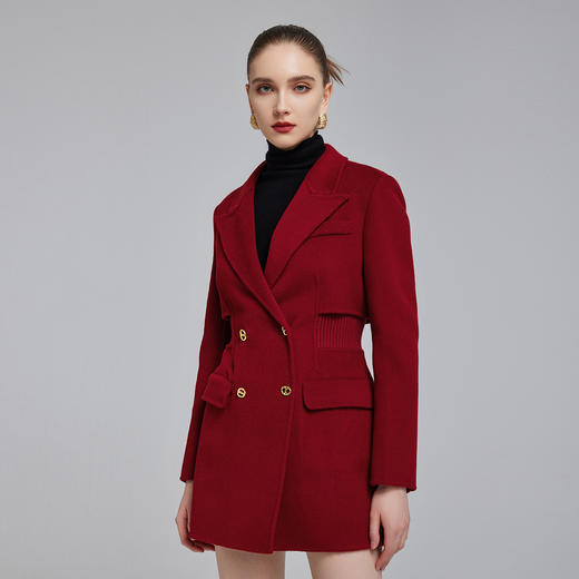 NH921斯尔丽2023冬季新款时尚西装领拼针织收身显瘦双面呢减龄羊毛大衣 商品图2