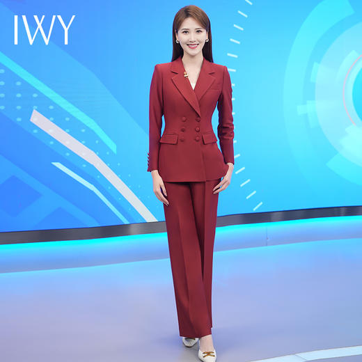 IWY/高端酒红色西装外套女2023新款艺考主持人西服套装秋季正装233006C1+P6 商品图1