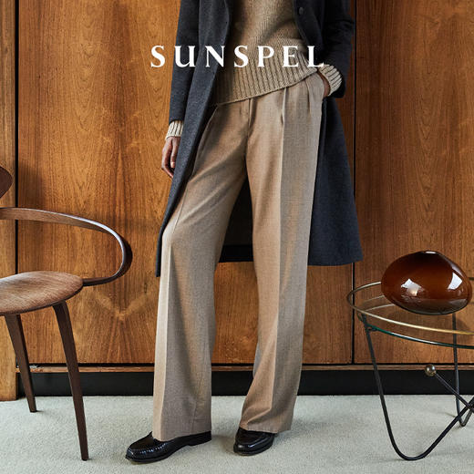 SUNSPEL女士羊毛带褶宽松阔腿西装裤长裤 商品图0