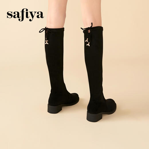 Safiya/索菲娅2023冬季显腿长弹力显瘦后系带粗跟高筒靴 SF34117014 商品图3