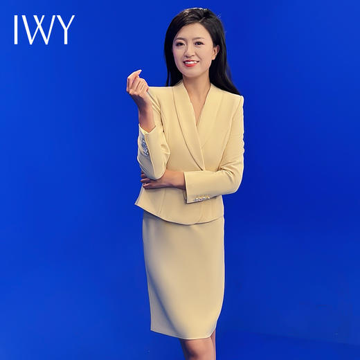 IWY/黄色播音生艺考主持人礼服女气质名媛风西装连衣裙套装裙女C1718+Q830 商品图4