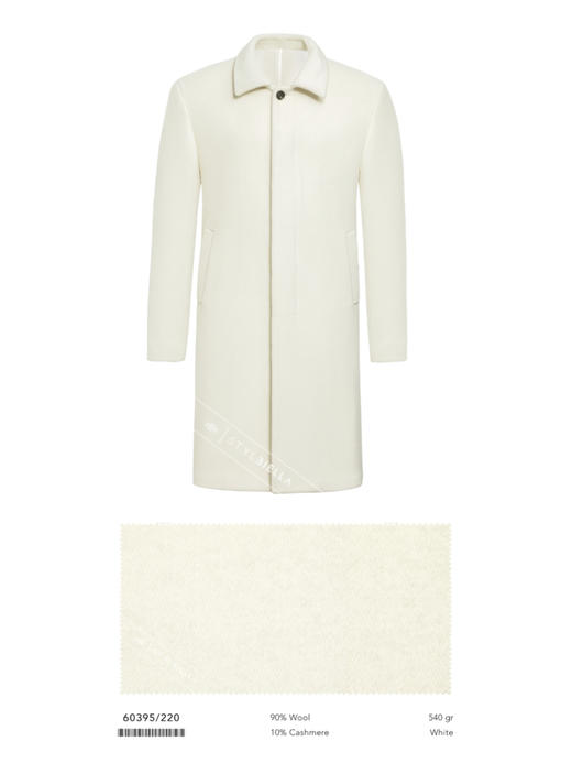 Stylbiella 10%羊绒90%羊毛白色关门领大衣 商品图2