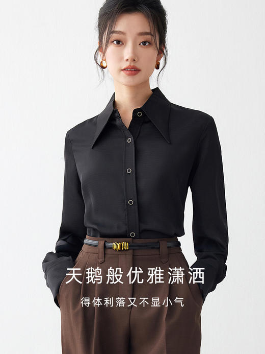 艾尚臣【美拉德穿搭】黑色衬衫女设计感洋气通勤职业长袖衬衣气质 商品图1