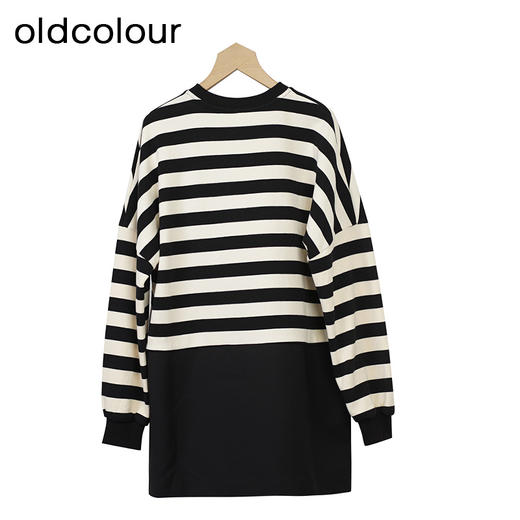 oldcolour条纹T恤洋装秋季新款设计感宽松显瘦短裙女O34103450 商品图1