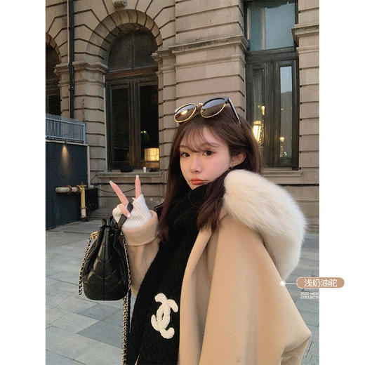 金蘑菇菇 最后五件 柔软羊绒高克重毛领大衣 短大衣 商品图3