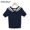 oldcolour撞色短袖针织衫秋季新款休闲海军领套头衫女GO31052853 商品缩略图1