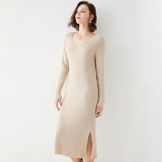 Avann纯羊毛V领-木耳边长裙羊毛女 新款洋气针织裙 商品图5