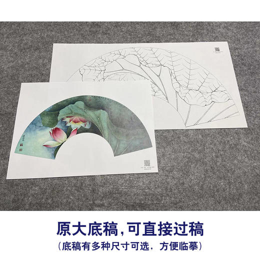 【大彩图】李晓明工笔画白描底稿扇面小品《荷花》临摹勾线花鸟线稿K073 商品图1