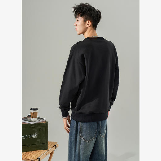 西遇韩版纯色圆领卫衣男新款休闲简约套头百搭长袖上衣10032387 商品图4