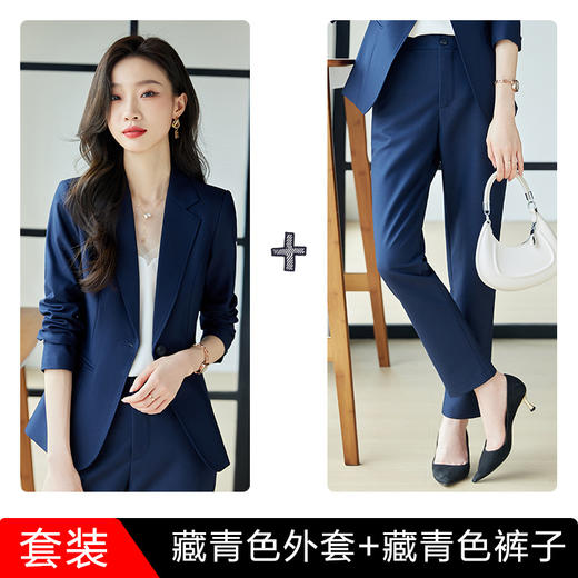 ALBB-咖色小西装套装女2023早秋新款韩版时尚修身职业装西服两件套 商品图6