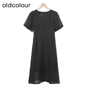 oldcolour黑色V领洋装秋季新款高腰显瘦A字中长裙女GO31101820