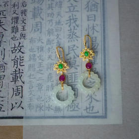 龢盒原创 和田白玉连珠环翡翠红宝石耳坠耳环