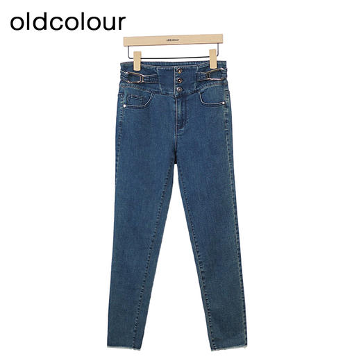 oldcolour高腰气质牛仔裤秋季新款修身显瘦直筒长裤女O33113145 商品图0