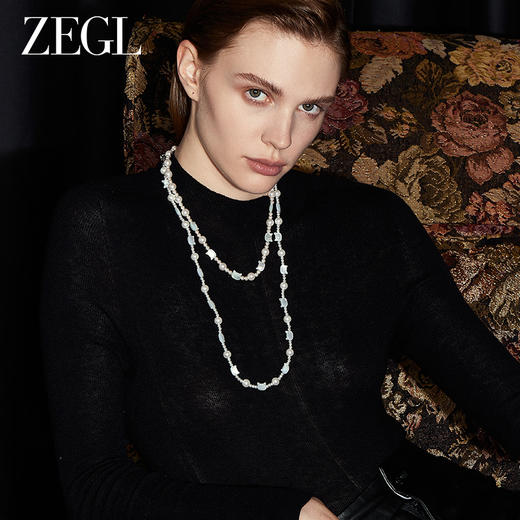 ZEGL猫眼石小猫咪项链女轻奢小众高级感灰色叠戴仿珍珠锁骨毛衣链 商品图4
