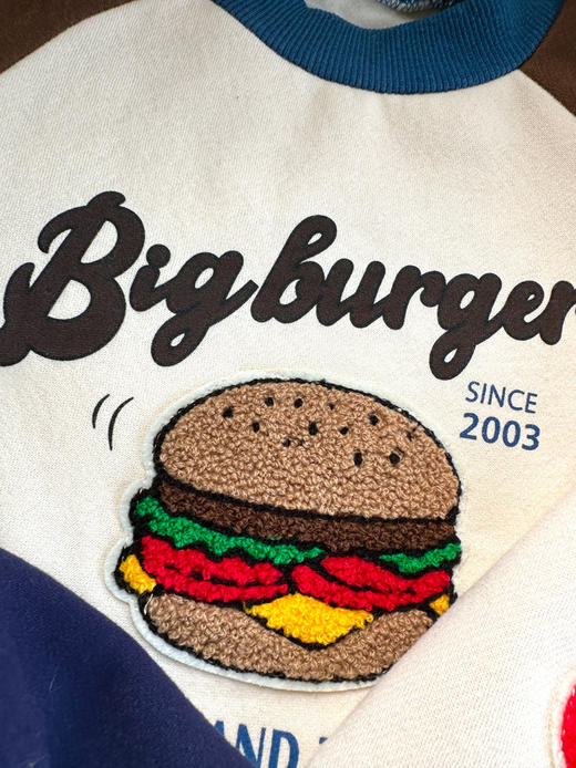 【冬季加绒卫衣！宽松舒适】秋冬儿童加绒加厚撞色洋气套头保暖卫衣，卡通圆领长袖女宝宝男童装，螺纹领口 贴合颈部，毛巾绣 帅气有型 螺纹下摆 合身版型lm 商品图2