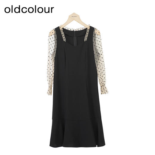oldcolour法式连衣裙秋季新款气质网纱拼接中长裙女GO31103858 商品图0