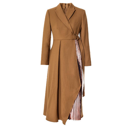 EITIE爱特爱冬季新款时尚修身经典翻领百褶A字裙摆拼接连衣裙7207922 商品图5