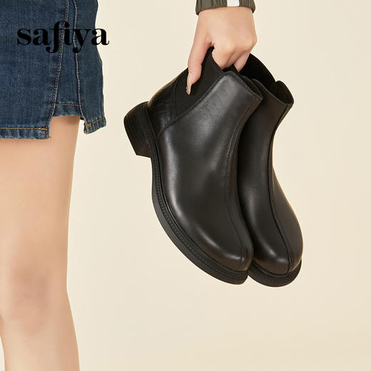 Safiya/索菲娅2023冬季新品复古擦色真皮粗跟及踝切尔西软底短靴 SF34116043/SF34118043 商品图1