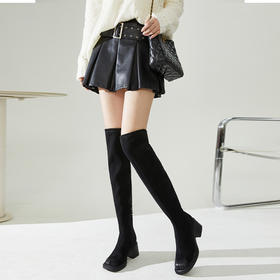 西遇超长过膝靴女新款秋冬显瘦弹力绒面长筒靴粗跟厚底长靴子D0034379