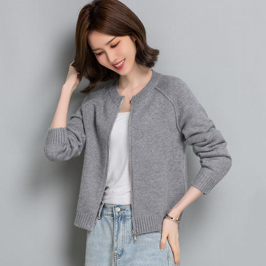 时尚洋气短款，高腰拉链棒球服针织开衫外套CC-tbrk-23180 商品图3