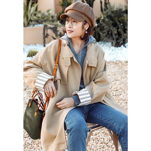 袖口条纹边风衣 商品图0