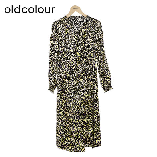 oldcolour复古气质碎花裙秋季新款V领高腰显瘦中长裙GO31103006 商品图0