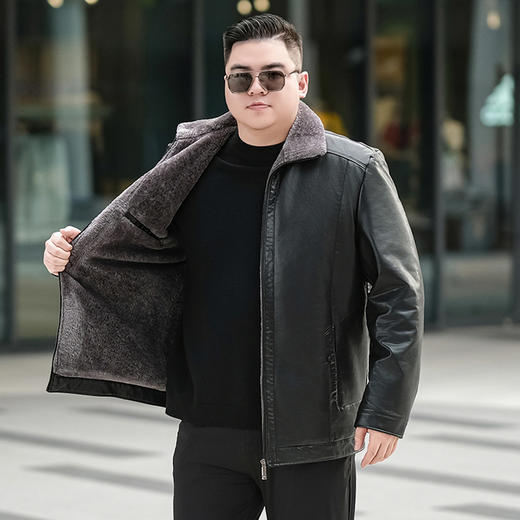 【拉链款】【新款DTX】大依优型大码翻领皮夹克PU加绒外套加肥加大肥佬休闲上衣男士胖子秋冬 商品图3